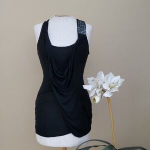 Papaya Black Draped Tank Top with Embellished Strap